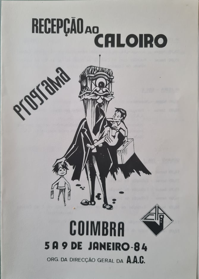 Programa da Recepção ao Caloiro, Coimbra, 5 a 9 de Janeiro de 1984, organizada pela Direcção-Geral da AAC.